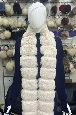A&CKÜRK Peluş Kürklü Çizgi Geçişli Uzun Atkı