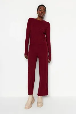 TRENDYOLMİLLA Bordo Basic Parmak Detaylı Triko Alt-Üst Takım TWOAW24AU00032