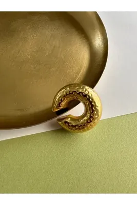 ringbox Gold Desenli Bombeli Kıkırdak Küpe Earcuff