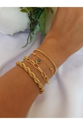 DENİZDENAL Gold Kaplama 4 Adet Bileklik Kombin