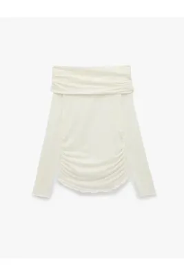 Koton Slim Fit Drapeli Uzun Kollu Yün Karışımlı Omzu Açık Bluz