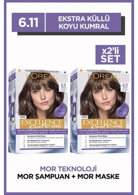 L'Oréal Paris Excellence Cool Creme 6.11 Ekstra Küllü Koyu Kumral Saç Boyası 2'li Set Krem Form