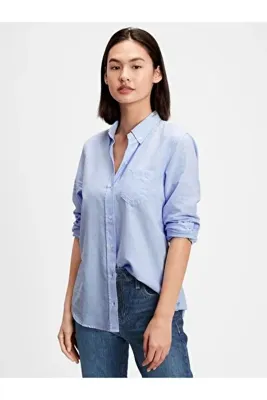 Gap Kadın Açık Mavi Oxford Boyfriend Gömlek