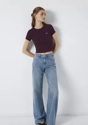 Mavi Logo Baskılı Mor Crop Tişört