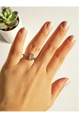 NBS Beautiful Naturel Stones Bakır Açık Renk Pembe Kuvars Yüzük Ayarlanabilir Kaliteli