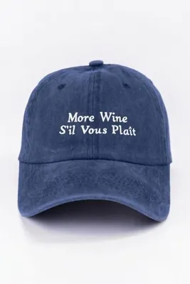 sapkamania More Wine S'il Vous Plait Yazılı Lacivert Yıkamalı Vintage Beyzbol Kep