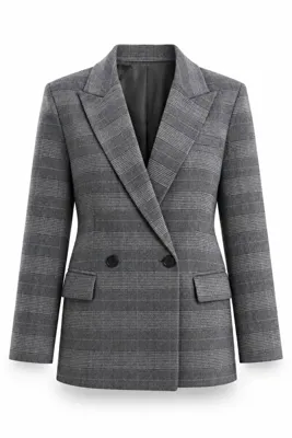5in1Canpolat Gri Ekose Desen Blazer Ceket 03020