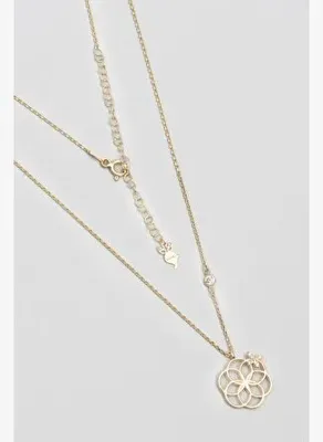 So Chic Yaşam Çiçeği 18 Ayar Sarı Altın Kaplama 47 Cm Gümüş Kolye