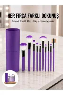 Genel Markalar Fondöten, Allık ve Far Uygulamalarına Uygun 12 Parça Makyaj Fırça Takımı Ergonomik Saplı