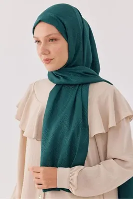 MİRSOY SCARF Halka Desen Parlak Jakar Şal - Petrol Yeşili