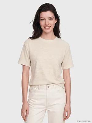 LCW Comfort Bisiklet Yaka Kısa Kollu Çizgili Kadın Tişört