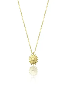 Söğütlü Silver 925 Ayar Gümüş Kolye Altın Kaplama Vintage Figürlü Güneş Hareli Madalyon Minimal Şans Kolye SGTL13618GOLD