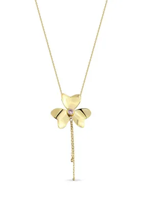 Orena Jewelry Pink Quartz Çiçek 14 Ayar Altın Kadın Kolye