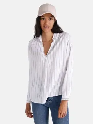 Colins Regular Fit Çizgili Beyaz Kadın Uzun Kol Bluz Cl1065000