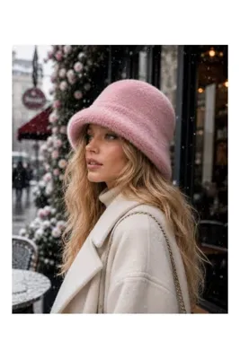 Genel Markalar Pembe Peluş Bucket Şapka