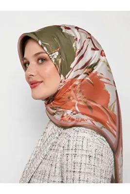 Levidor tivil polyester eşarp (turuncu krem yeşil)