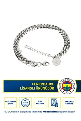 Fenerbahçe Fb Kalın Ayarlanabilir 19 cm Çelik Bileklik Gri Lisanslı Taraftar Bileklik