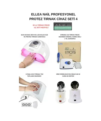 ELLEA NAIL Protez Tırnak Cihaz Seti Strong 210 & Tırnak Toz Toplama & X26 Max Uv 81 Led & Mini Sterilizatör