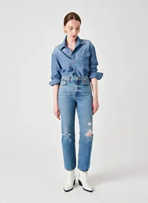 Denim Trip Açık İndigo Kadın Regular Fit Denim Gömlek DTK324 Açık Indigo