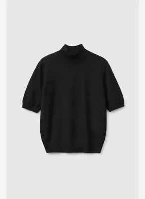 United Colors Of Benetton Kadın Siyah Kaşmir Karışımlı Regular Fit Ribanalı Kısa Kollu Boğazlı Kazak