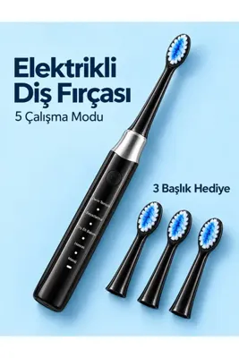 trivogue Değiştirilebilir Başlıklı Siyah Elektrikli Diş Fırçası 5 Mod ve 3 Yedek Başlık