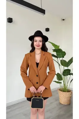 Famecoy Kadın oversize blazet ceket iki düğmeli astarlı klasik şık ceket ckt00350