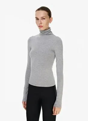 Vatkalı Balıkçı yaka fitted bluz Gri