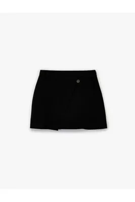 Koton Viskon Karışımlı Düğmeli Slim Fit Kruvaze Mini Etek