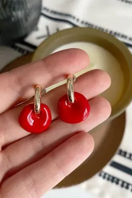 Dora Accessories Kırmızı Mineli Iki Parça Tasarım Küpe