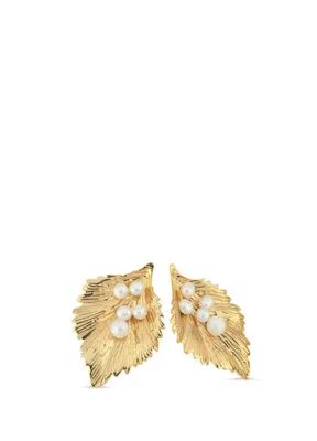 Lisalina Whispering Leaves with Pearls Altın Kaplama Küpe