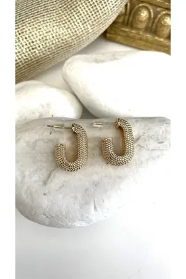 Casa D'or Jewelery Zirkon Taşlı Modeli Pırıltılı Gold Renk Lak Kaplama Bijuteri U Küpe