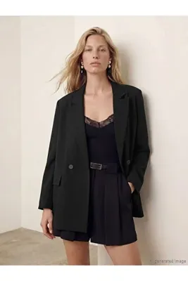 LC Waikiki LCW Vision Siyah Kruvaze Yaka Kadın Blazer Ceket