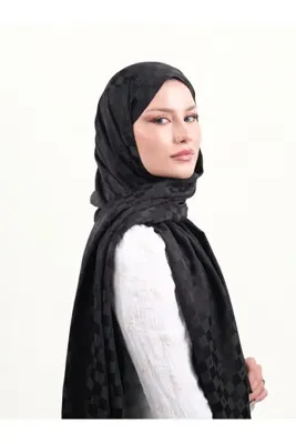 Armine Jakarlı İpek Pamuk Şal Siyah