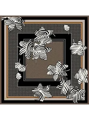 19v69 ITALIA Çiçekli Desen İtalyan Şifon Seri Eşarp Askısı ile Birlikte 90x90 cm Siyah Vizon