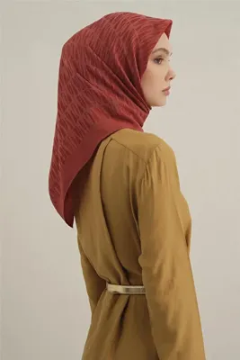 ARMİNE Lyocell Kırmızı Desenli Eşarp 3- 35