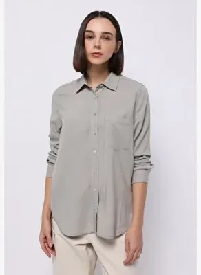 Colins Regular Fit Shirt Neck Düz Kadın Yeşil Uzun Kol Gömlek