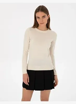 Pierre Cardin Kadın Ekru Slim Fit Basic Kazak 50315758-VR019