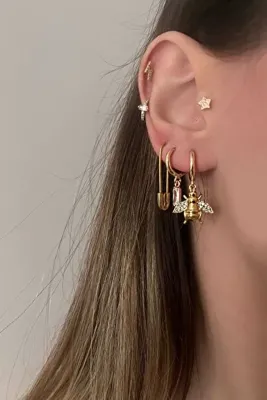 Okko Store Kadın Arı Detaylı 3'lü Küpe Seti