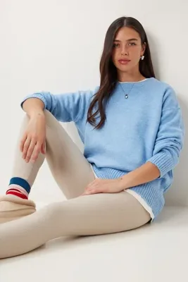 Happiness İstanbul Kadın İndigo Mavi Oversize Triko Kazak PN00054