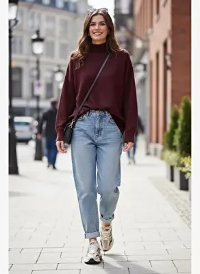 Lela Premium Oversize Fit Balıkçı Yaka Yumuşak Dokulu Triko Kazak Kadın KAZAK 680KZ00469
