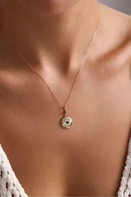 Gianfranco Yeşil Taşlı Göz Güneş Heritage Kilitli Charm Kolye 45 cm