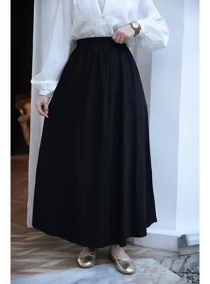 İmajButik Siyah Bel Lastikli Cepli Kot Etek