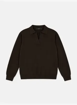 Xint Kahverengi Oversize Polo V Yaka Kazak
