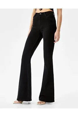 LİMABEL Black Ikon Ispanyol Ispanyol Paça Jeans Solmaz Siyah Ispanyol Jeans Yüksek Bel Kot Pantolon