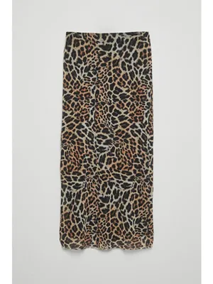 Grimelange BEULAH Kadın Maxi Boy Slim Fit Beli Lastikli Tül Batik Desenli SİYAH-SARI Etek