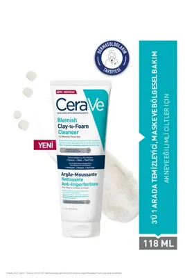CeraVe Akneye Eğilim Gösteren Ciltler İçin 3’ü 1 Arada Maske ve Temizleyici  118 ml