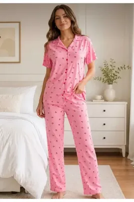 Genel Markalar Kiraz Desenli Pijama Takımı