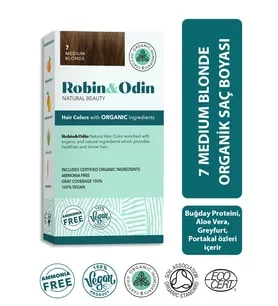 Robin & Odin Robin&Odin Organik Amonyaksız Silikonsuz Parabensiz Meyve Ekstresi İçeren Vegan Saç Boyası 7 Medium Blonde / Orta Sarı