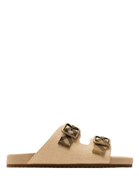 Burberry Raffia-Effect Urchin Bej Kadın Terlik