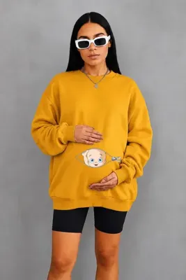DM DOLCE MORE 3 İPLİK PENYE FERMUAR İÇİNDEKİ BEBEK BASKILI HAMİLE SWEATSHIRT JW2